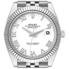 Rolex Datejust 41 Stahl-Herrenuhr 126334 mit weißem Zifferblatt und Boxkarte