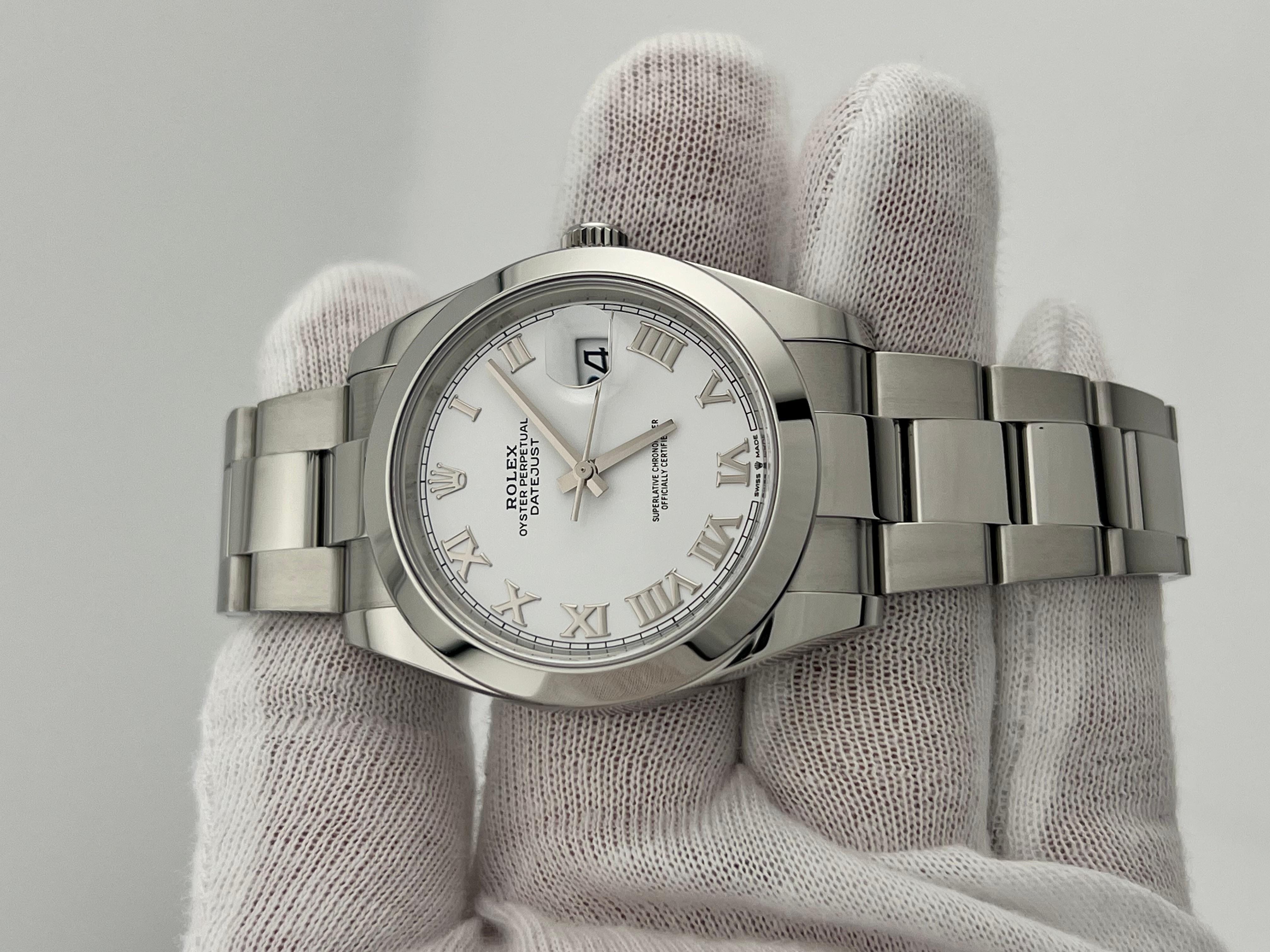 Rolex Datejust 41 White Roman Dial 126300 Stainless Steel Box Paper 2022 In Excellent Condition In San Diego, CA