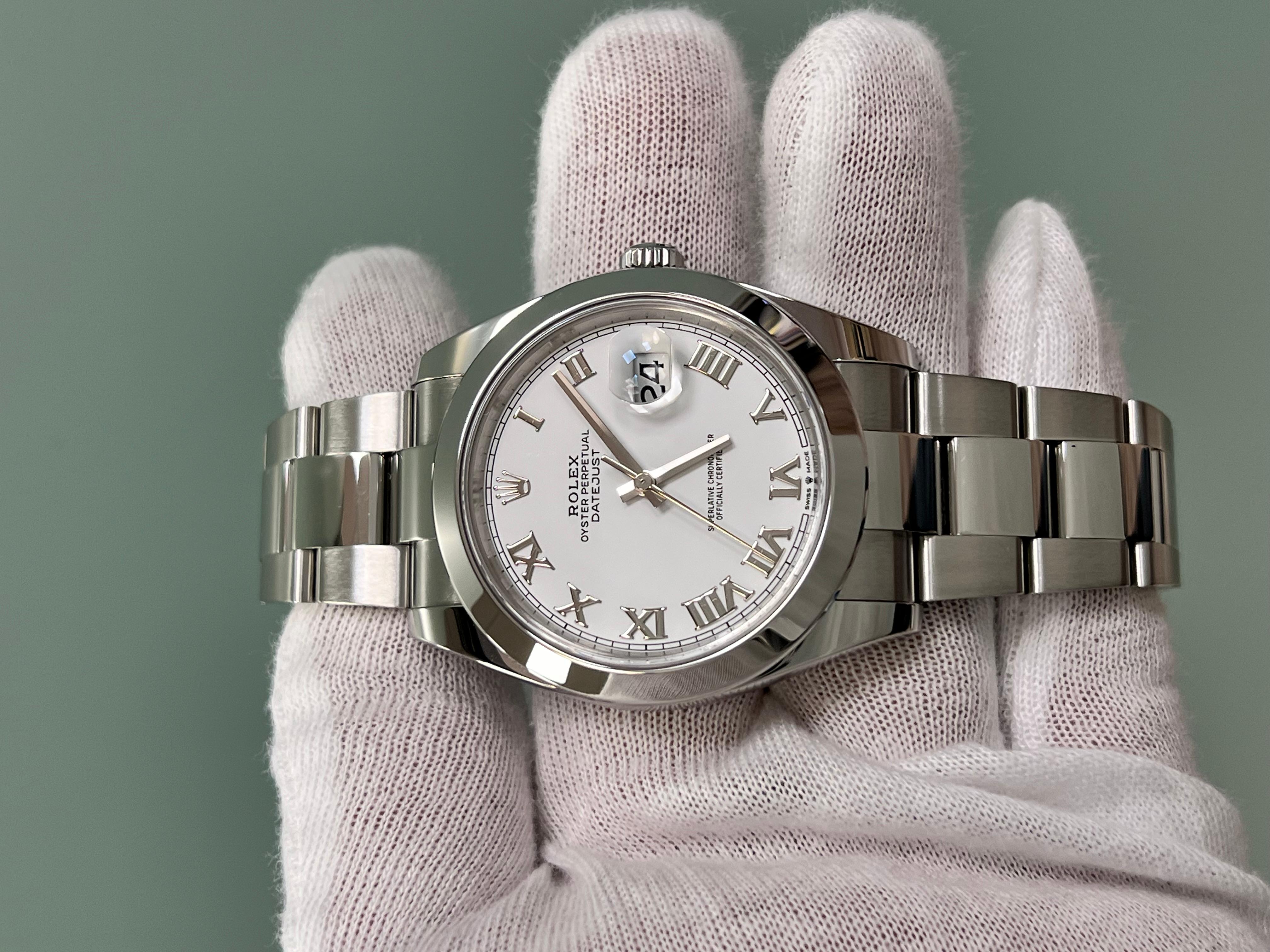 Men's Rolex Datejust 41 White Roman Dial 126300 Stainless Steel Box Paper 2022