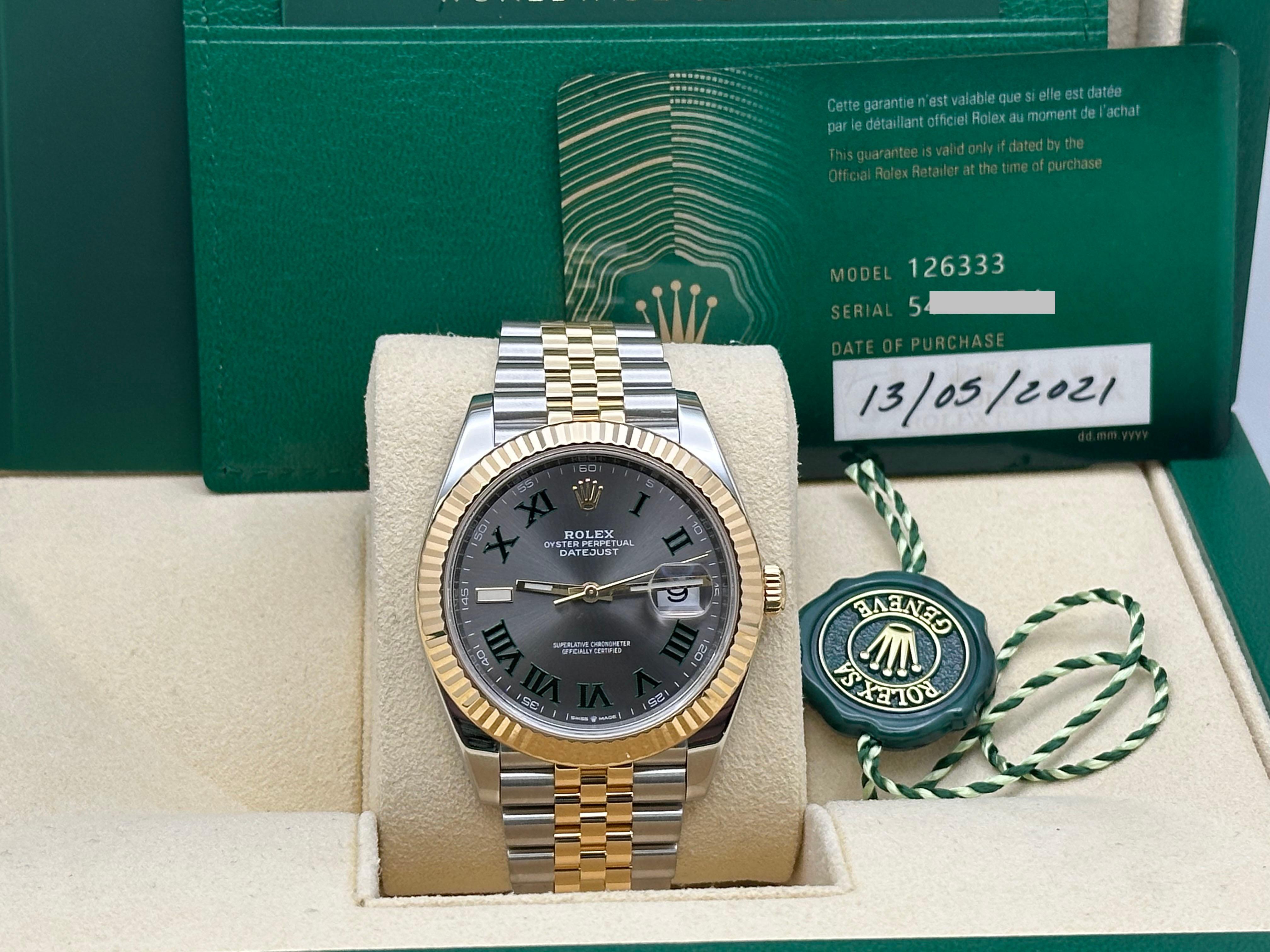 Rolex Datejust 41 Wimbledon 126333 Or jaune 18K Acier inoxydable Boîte papier en vente 6