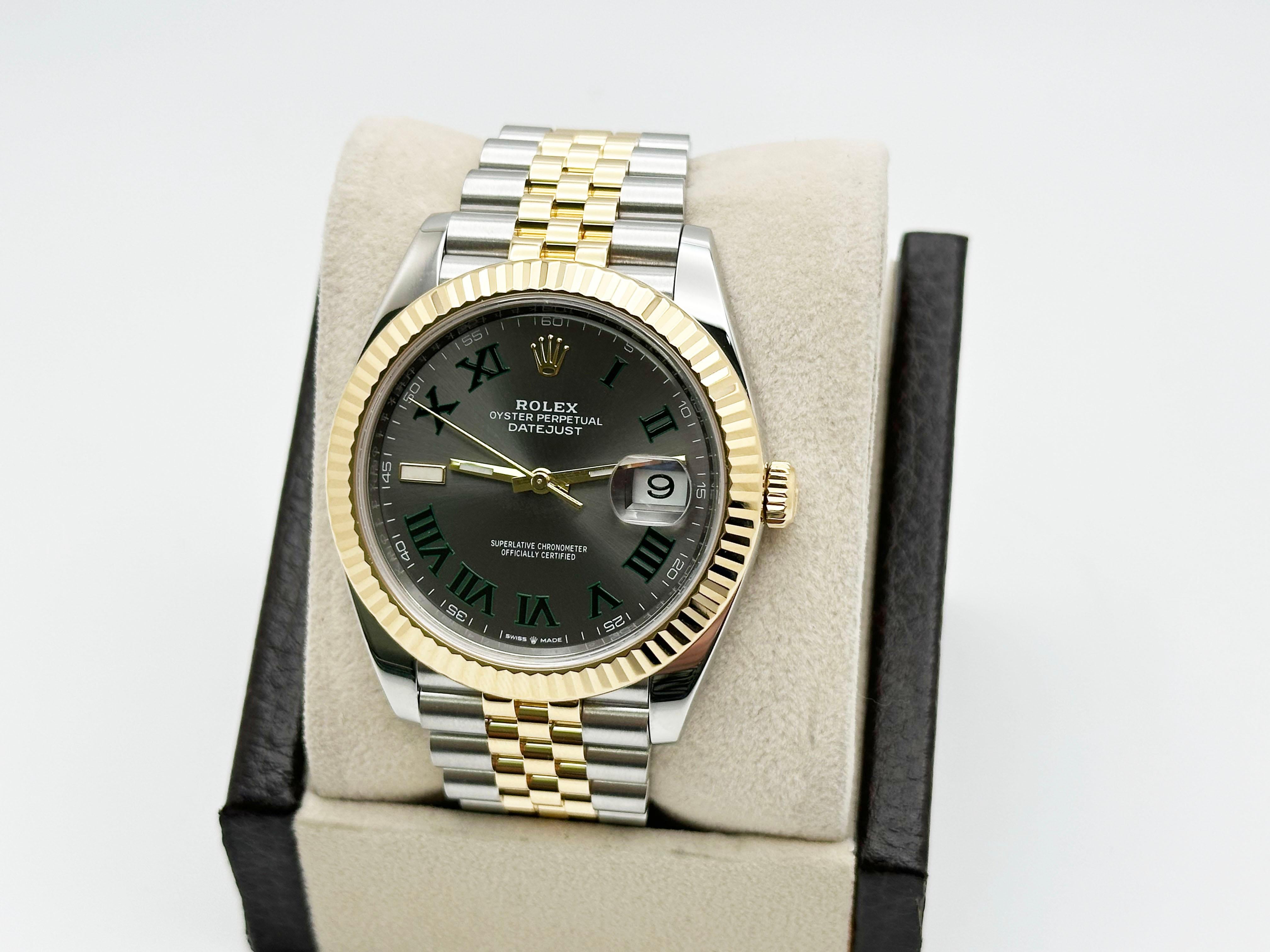 Rolex Datejust 41 Wimbledon 126333 Or jaune 18K Acier inoxydable Boîte papier Excellent état - En vente à San Diego, CA