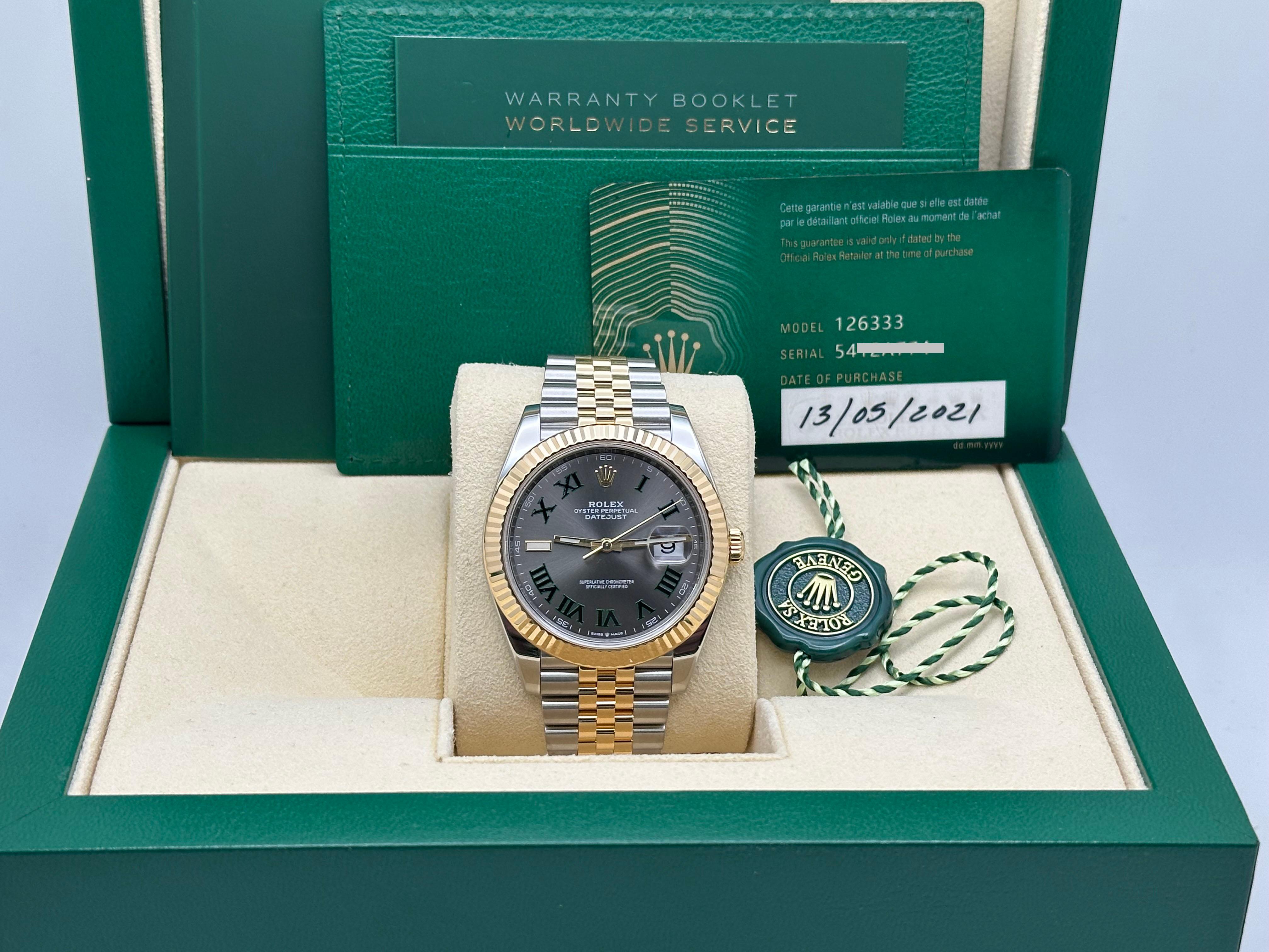 Rolex Datejust 41 Wimbledon 126333 Or jaune 18K Acier inoxydable Boîte papier en vente 5