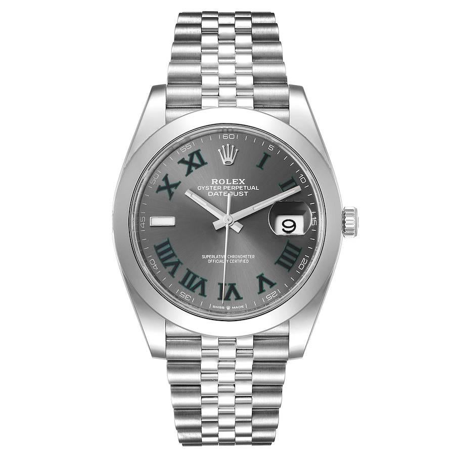Rolex Datejust 41 Wimbledon Dial Green Numerals Steel Mens Watch 126300 Unworn. Officially certified chronometer automatic self-winding movement with quickset date. Stainless steel case 41 mm in diameter. Rolex logo on a crown. Stainless steel