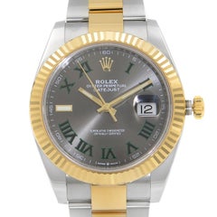 Rolex Datejust 41 Wimbledon Gold Steel Slate Dial Green Markers Men Watch 126333