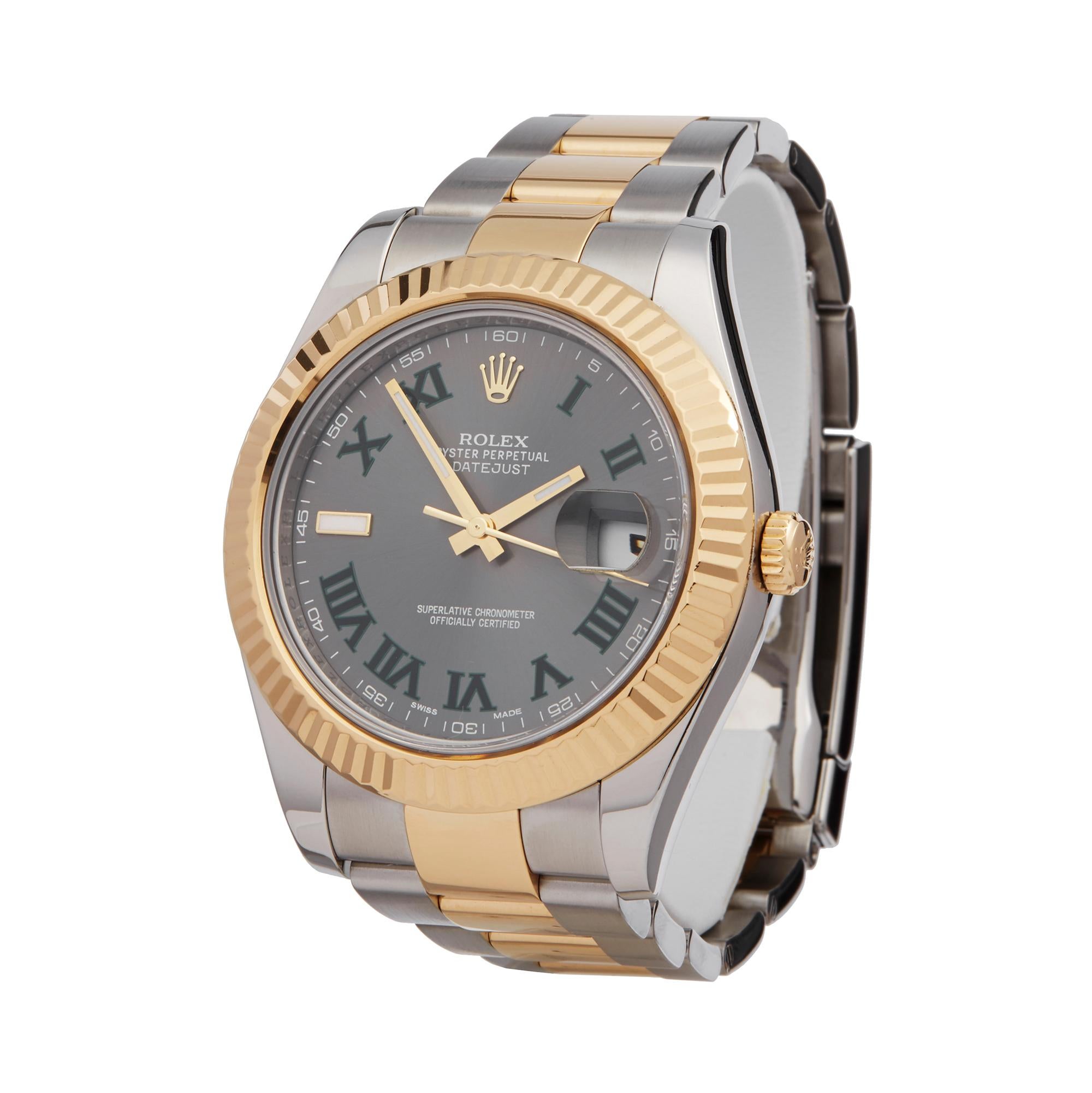 Ref: W6217
Manufacturer: Rolex
Model: Datejust 
Model Ref: 116333
Age: 8th November 2015
Gender: Mens
Complete With: Box & Guarantee
Dial: Grey Roman
Glass: Sapphire Crystal
Movement: Automatic
Water Resistance: To Manufacturers Specifications
Case: