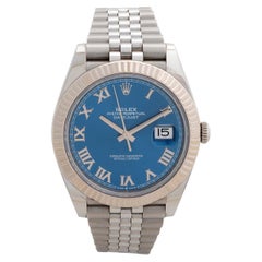 Rolex Datejust 41" Montre-bracelet Ref 126334, lunette en or blanc 18K, Azzuro bleu ...