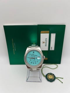 Rolex Datejust 41mm 116300 Custom Turquoise Who Cares I'm Already Late Dial Card