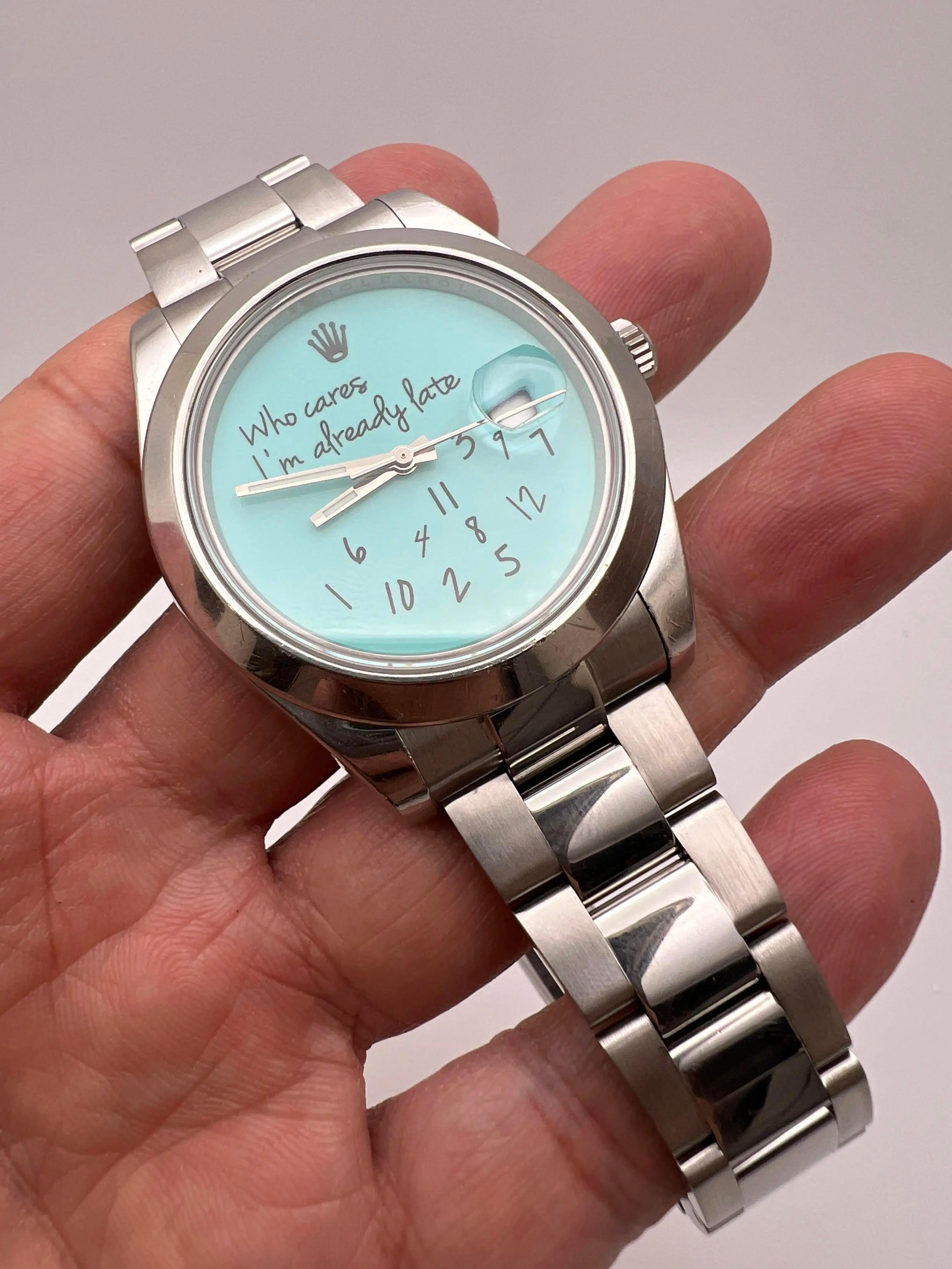 Femenino o masculino Rolex Datejust 41mm 116300 Custom Turquesa A quién le importa ya llego tarde Dial Card en venta