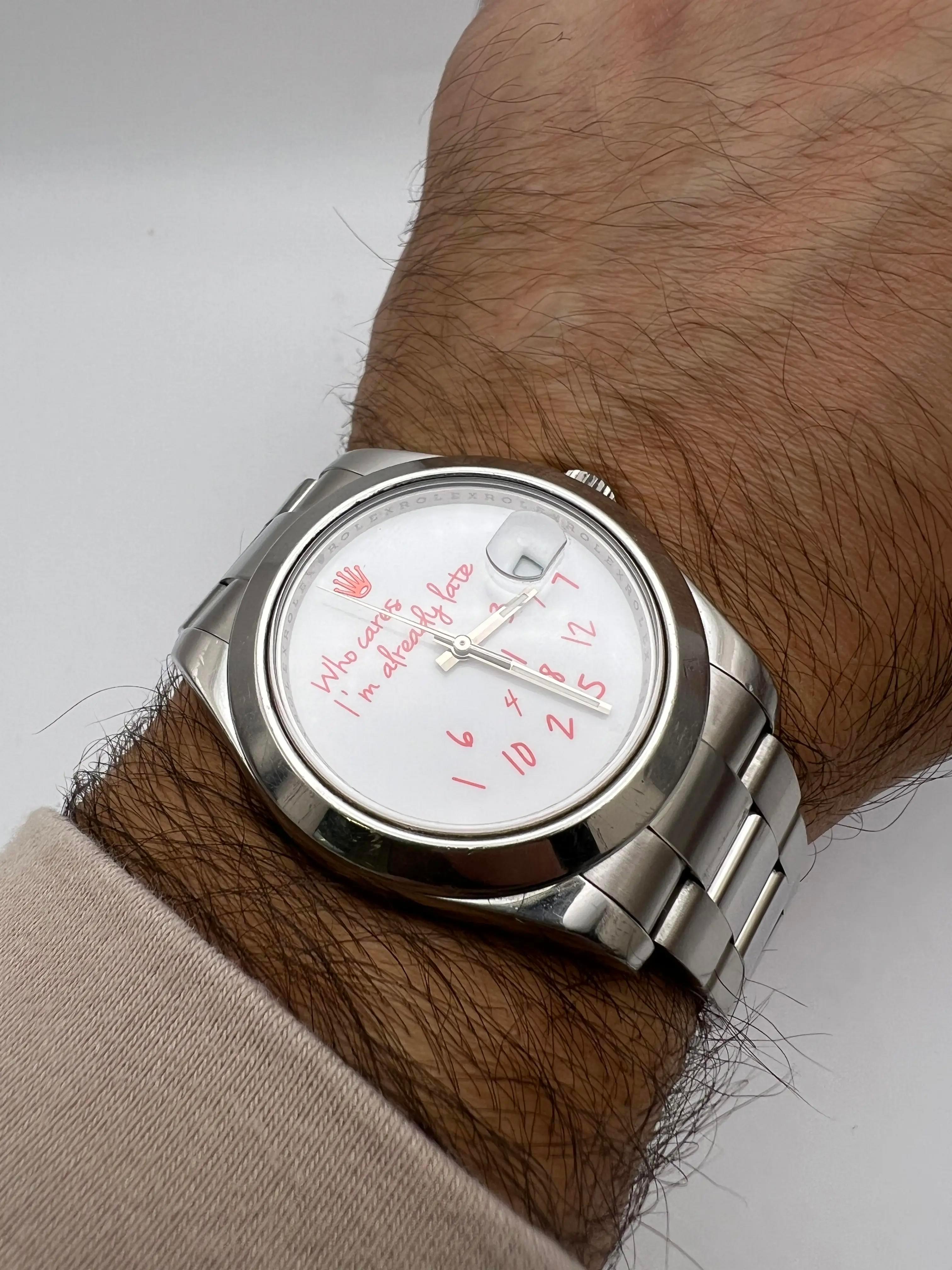da uomo o donna Rolex Datejust 41mm 116300 Custom Who Cares I'm Already Late Red Dial Papers in vendita