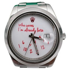 Rolex Datejust 41mm 116300 Custom Who Cares I'm Already Late Red Dial Papers