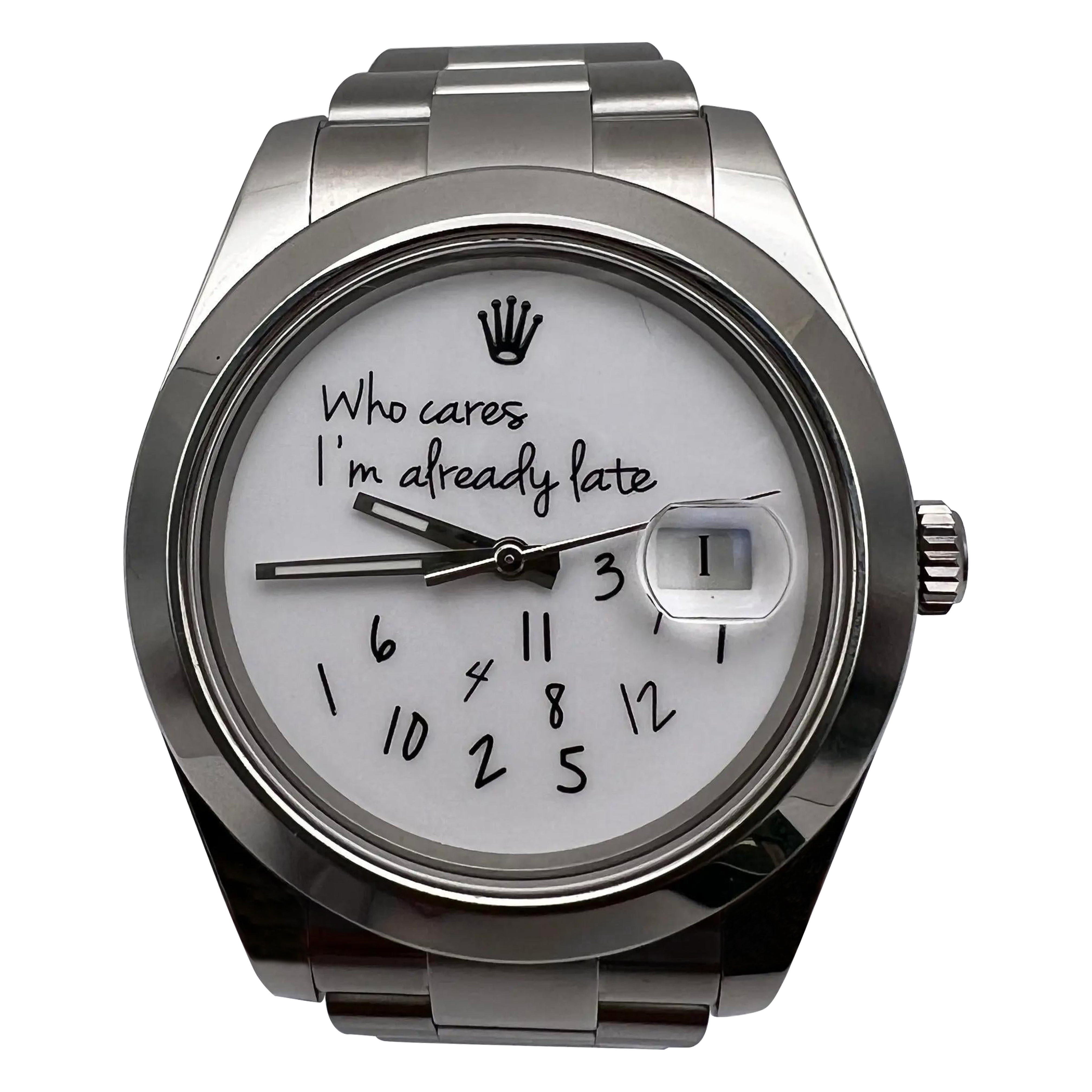 Rolex Datejust 41mm 116300 Custom Who Cares I'm Already Late White Dial
