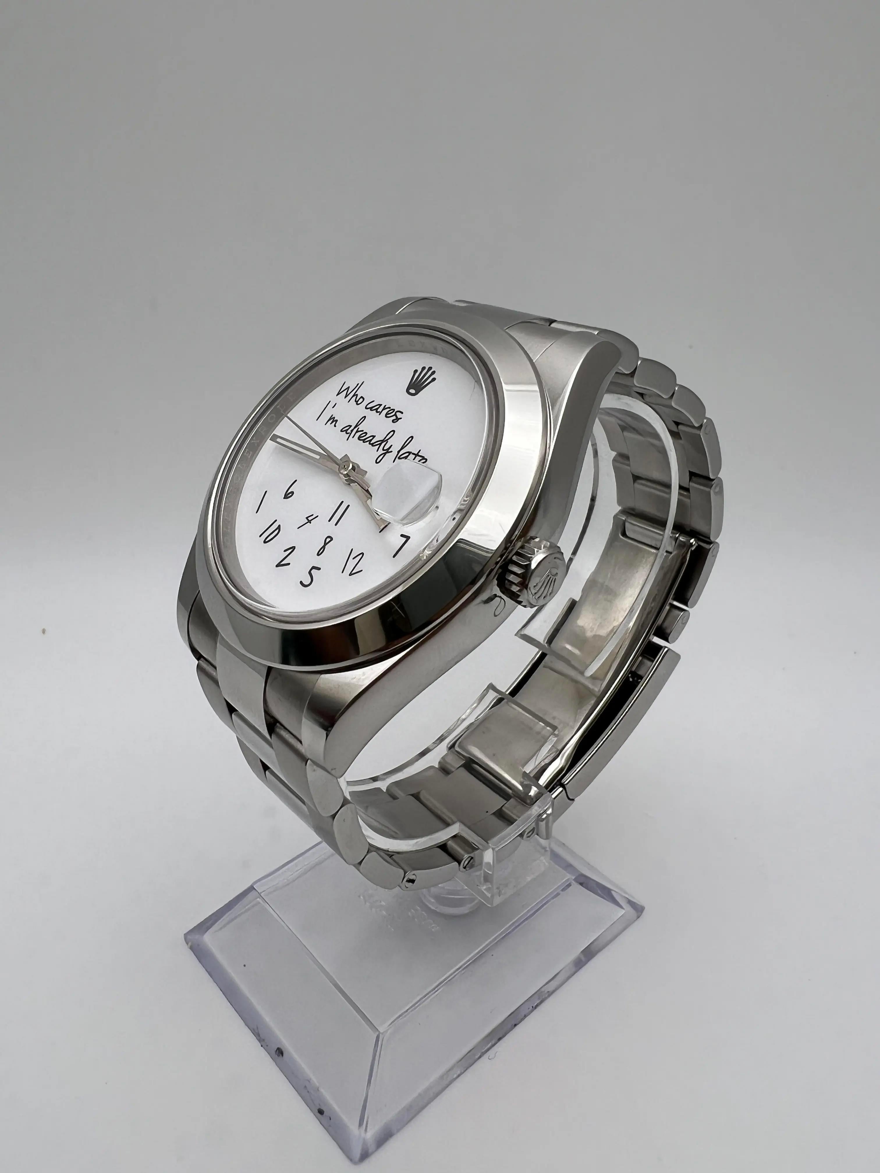 Rolex Datejust 41mm 116300 Custom Who Cares I'm Already Late White Dial Papers im Angebot 2