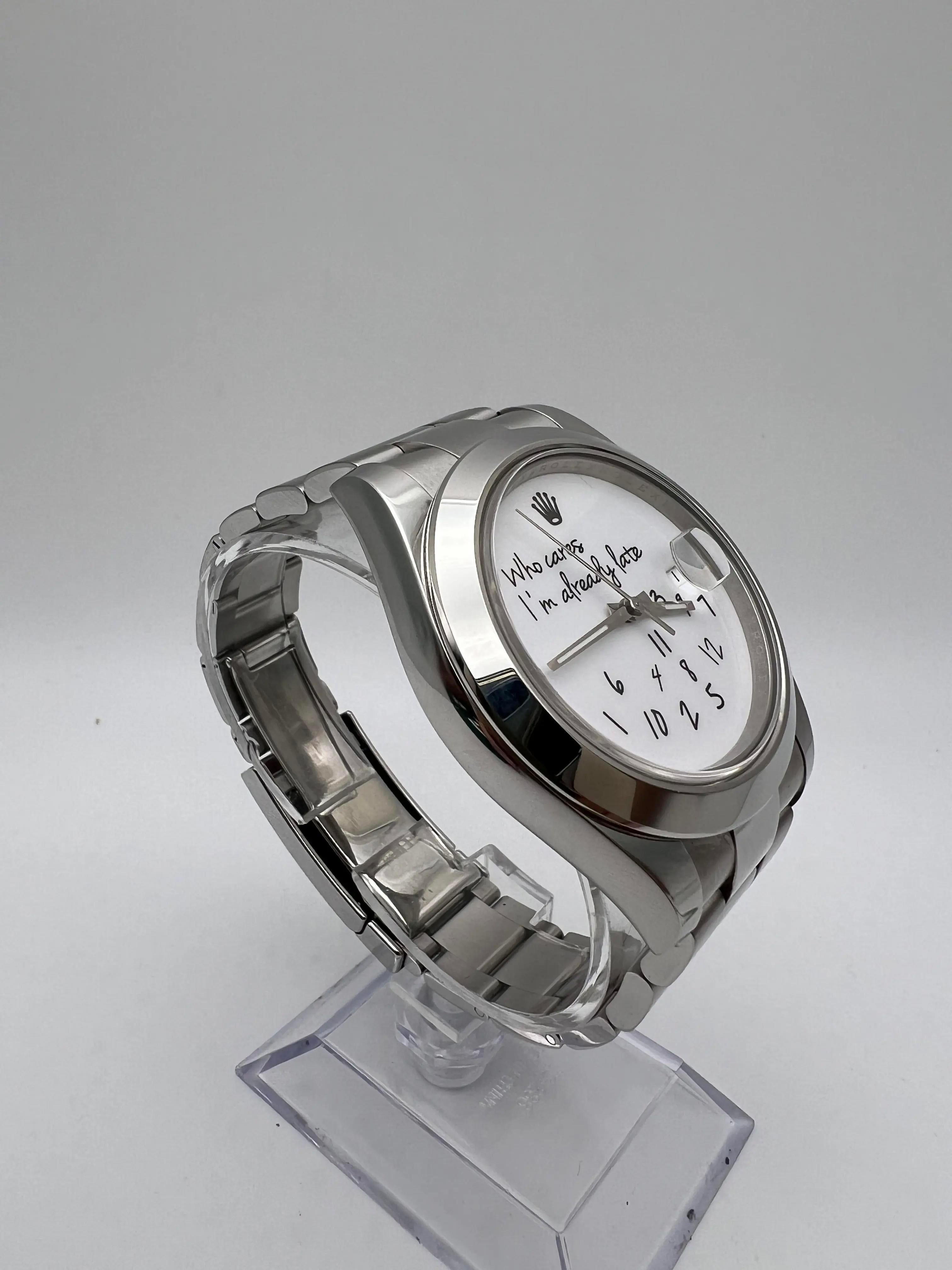 Rolex Datejust 41mm 116300 Custom Who Cares I'm Already Late White Dial Papers im Angebot 4