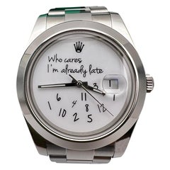 Rolex Datejust 41mm 116300 Custom Who Cares I'm Already Late White Dial Papers