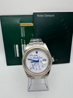 Rolex Datejust 41mm 116334 Custom Who Cares I'm Already Late Blue Dial Papers