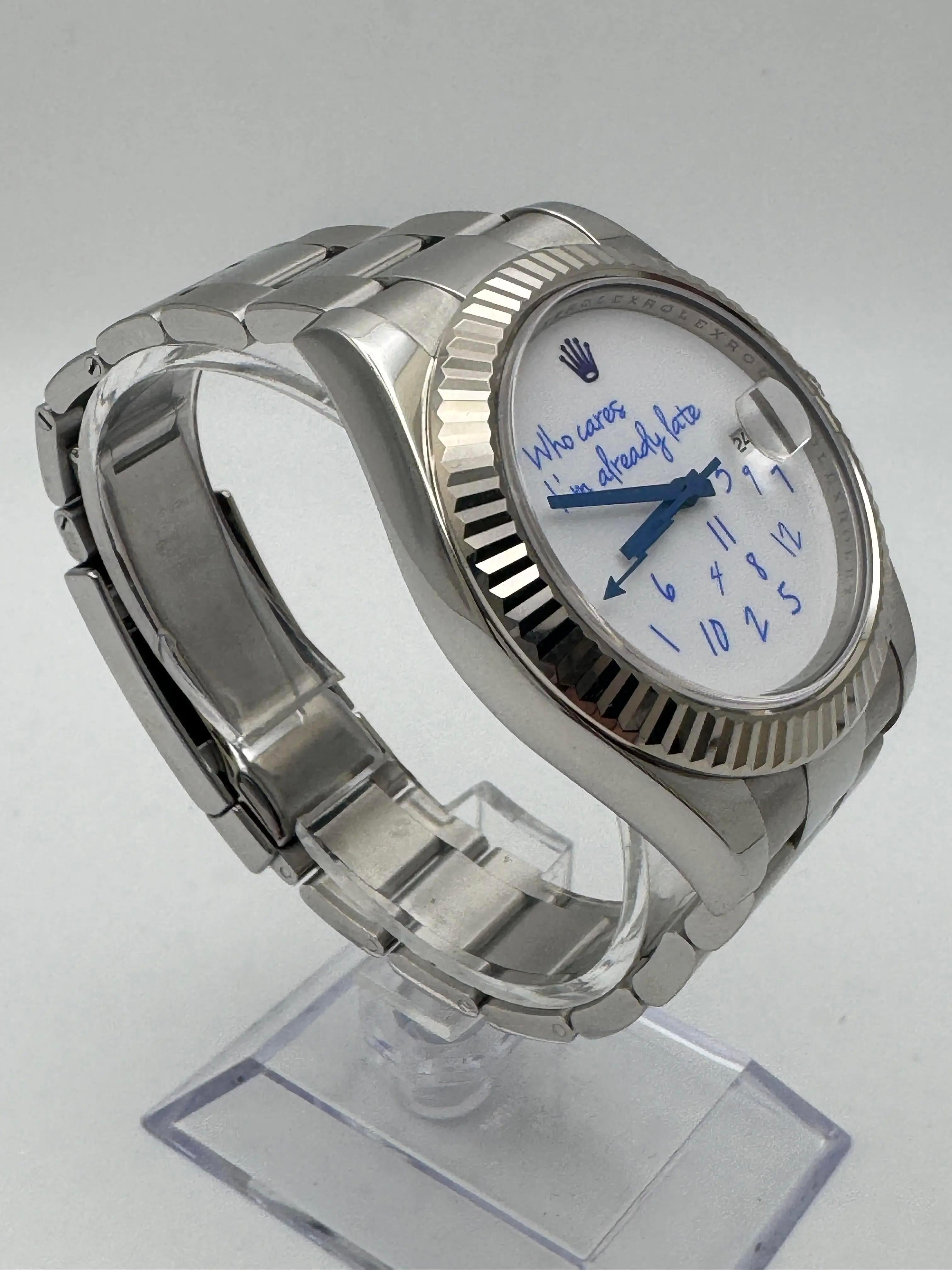 da uomo o donna Rolex Datejust 41mm 116334 Custom Who Cares I'm Already Late Blue Dial Papers in vendita