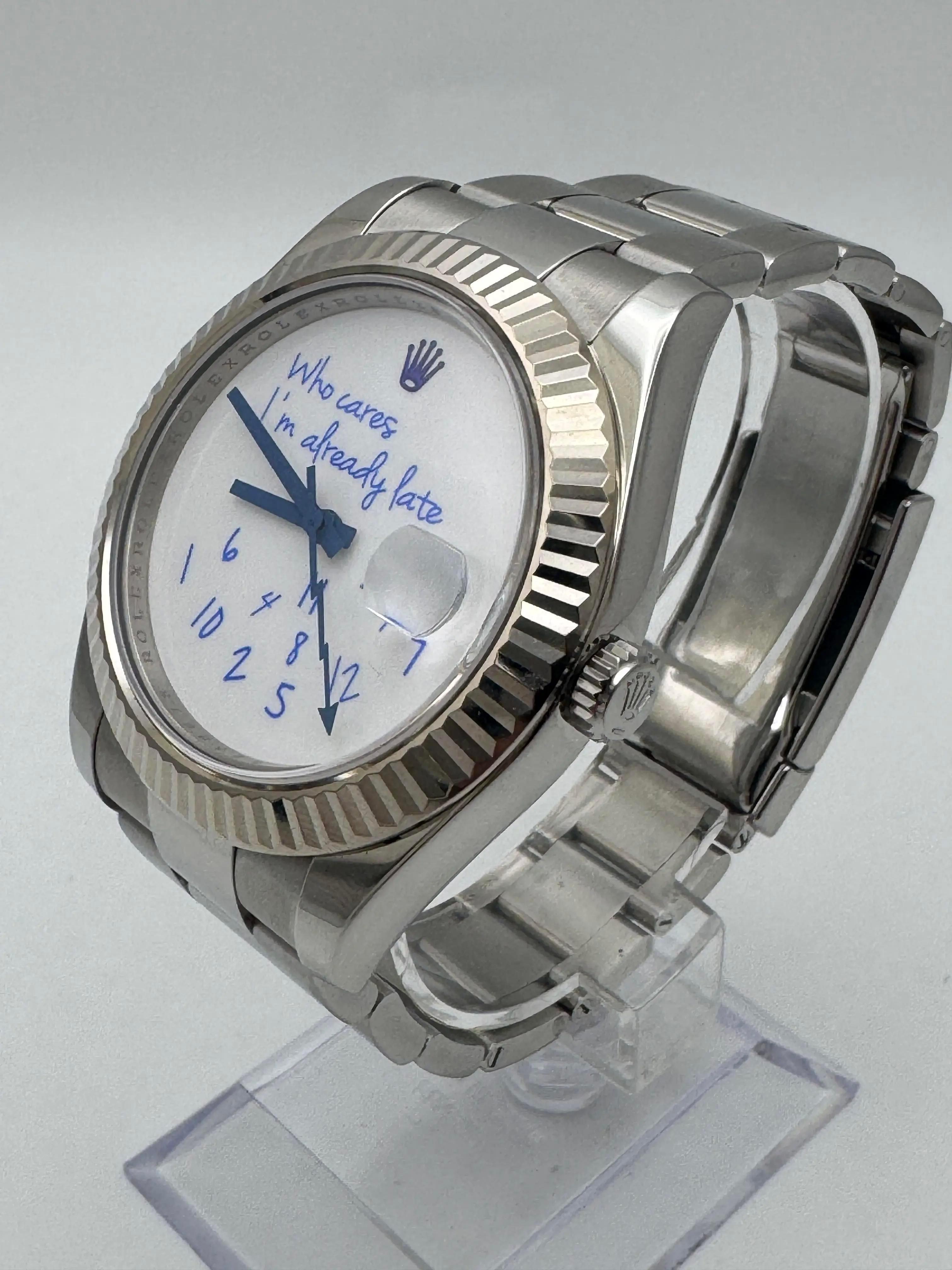 Rolex Datejust 41mm 116334 Custom Who Cares I'm Already Late Blue Dial Papers in vendita 1