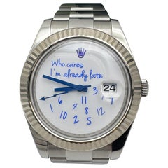 Rolex Datejust 41mm 116334 Custom Who Cares Ich bin schon spät blaues Zifferblatt Papiere