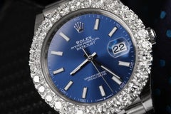 Rolex Datejust 41mm 126300 Stainless Steel Watch Diamond Bezel Blue Index Dial