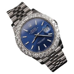 Used Rolex Datejust 41mm 126300 Stainless Steel Watch Diamond Bezel Blue Index Dial