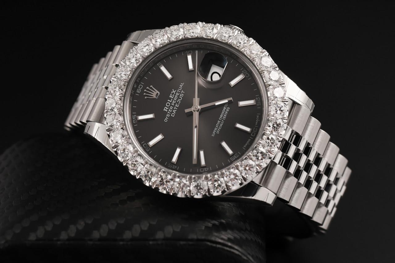 Rolex Montre Datejust 126300RSJ en acier inoxydable avec lunette en diamants Rhodium foncé Pour hommes en vente