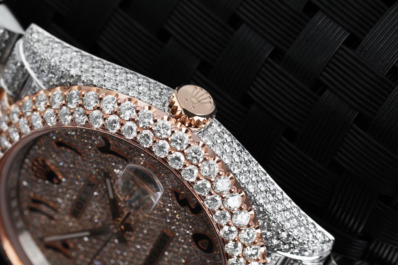 Rolex Datejust 41mm 126301 Roségold und Edelstahl Fully Iced Out Uhr (Rundschliff) im Angebot