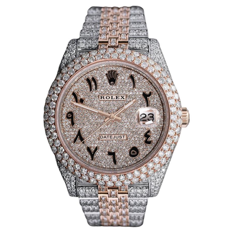 Rolex Datejust 41mm 126301 Rose Gold and Stainless Steel Fully Iced Out Watch For Sale