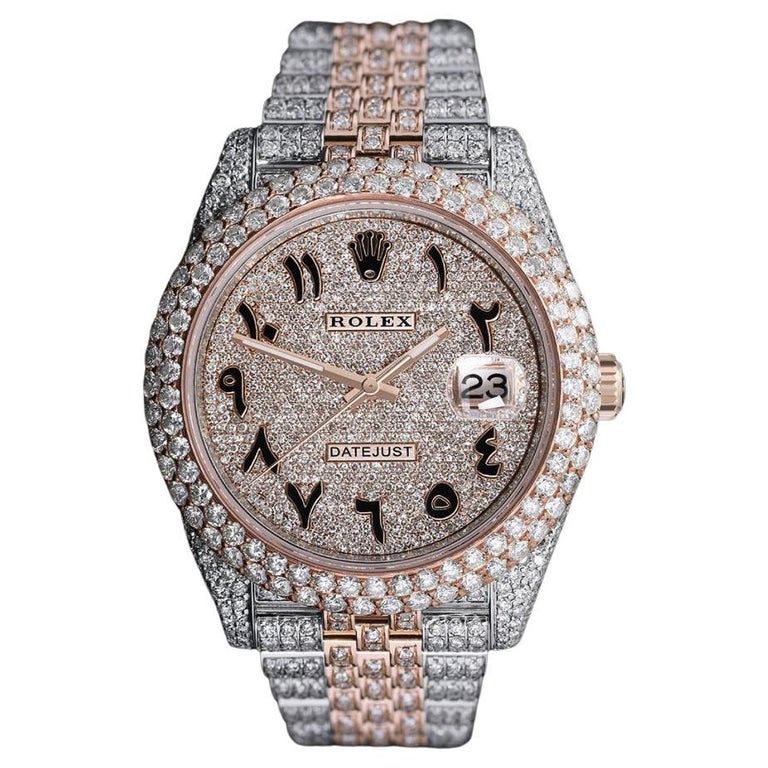 Rolex Datejust 41mm 126301 Rose Gold and Stainless Steel Fully Iced Out  Watch For Sale at 1stDibs