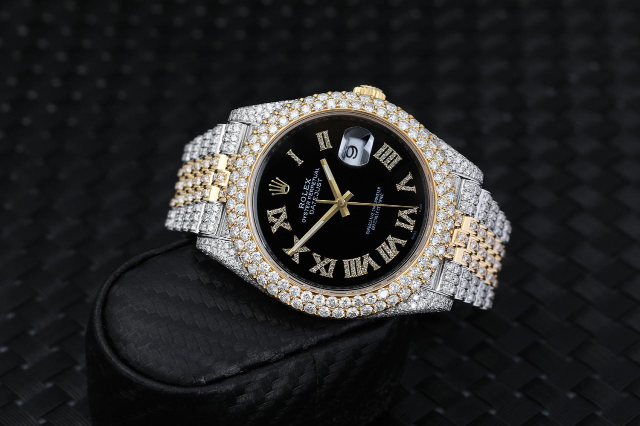 Taille ronde Rolex Montre Datejust 126303 personnalisée en or jaune et acier inoxydable avec diamants en vente