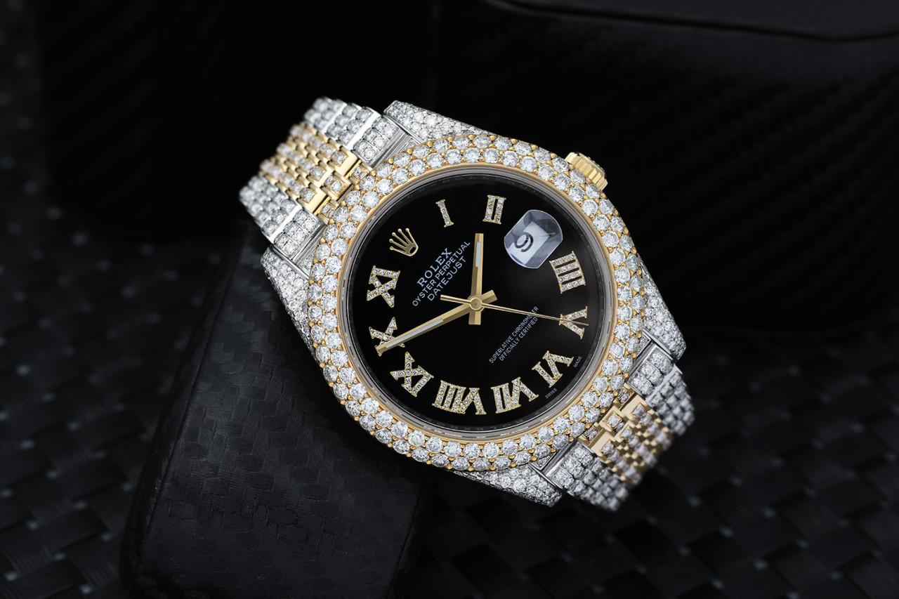 Round Cut Rolex Datejust 126303 Custom Diamond Yellow Gold and Stainless Steel Watch For Sale
