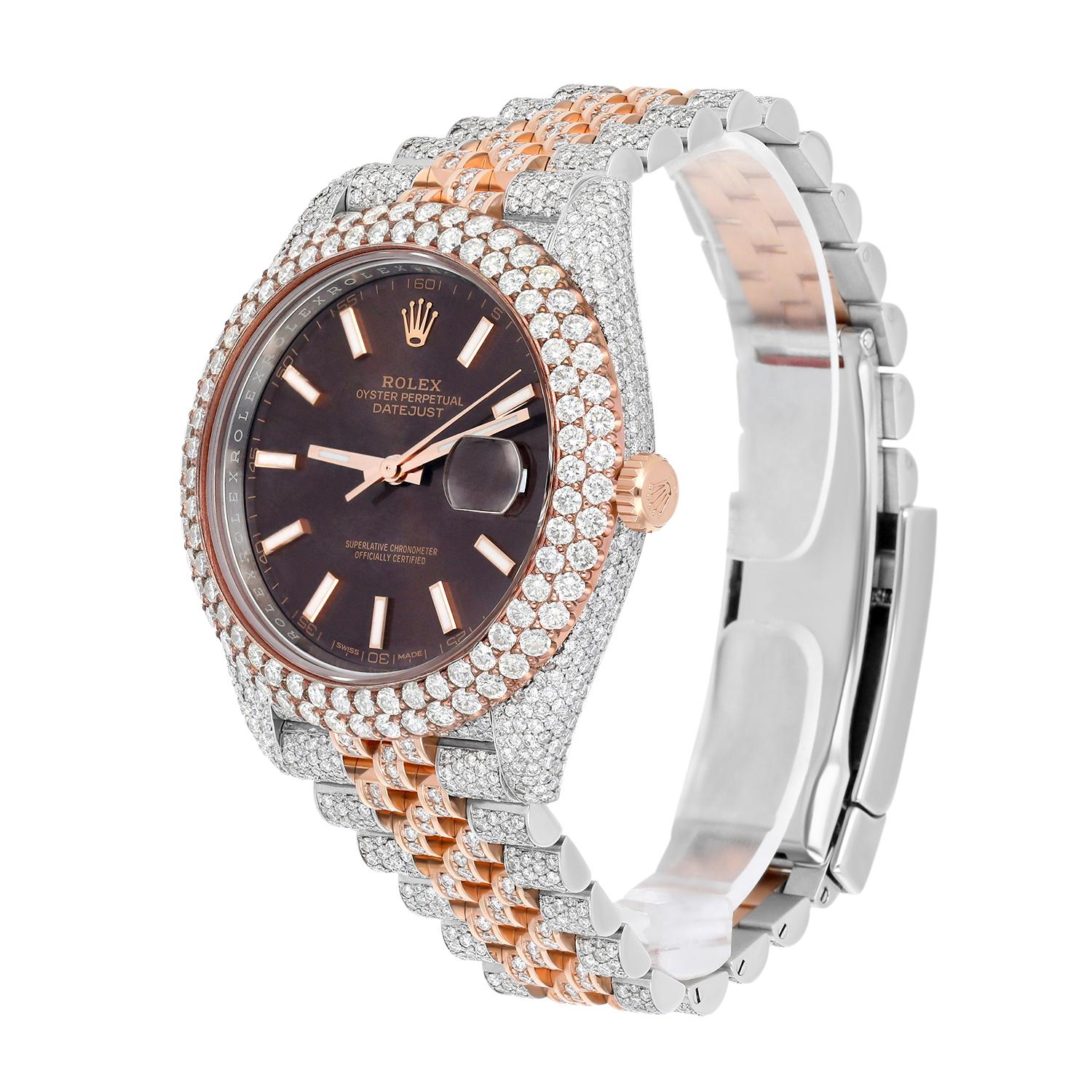 Men's Rolex Datejust 41mm 126331 Rose Gold and Stainless Steel Fully Iced Out Watch For Sale