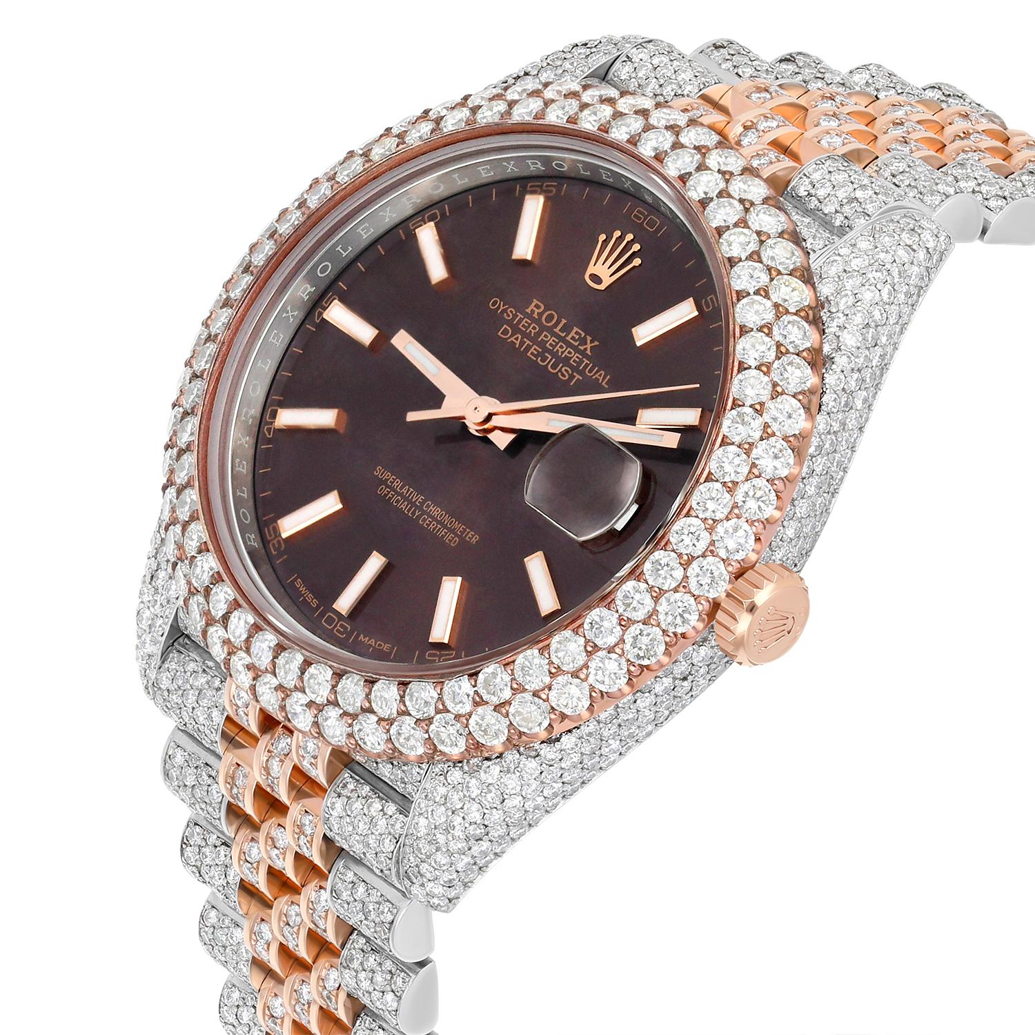 Rolex Datejust 41mm 126331 Rose Gold and Stainless Steel Fully Iced Out Watch For Sale 1