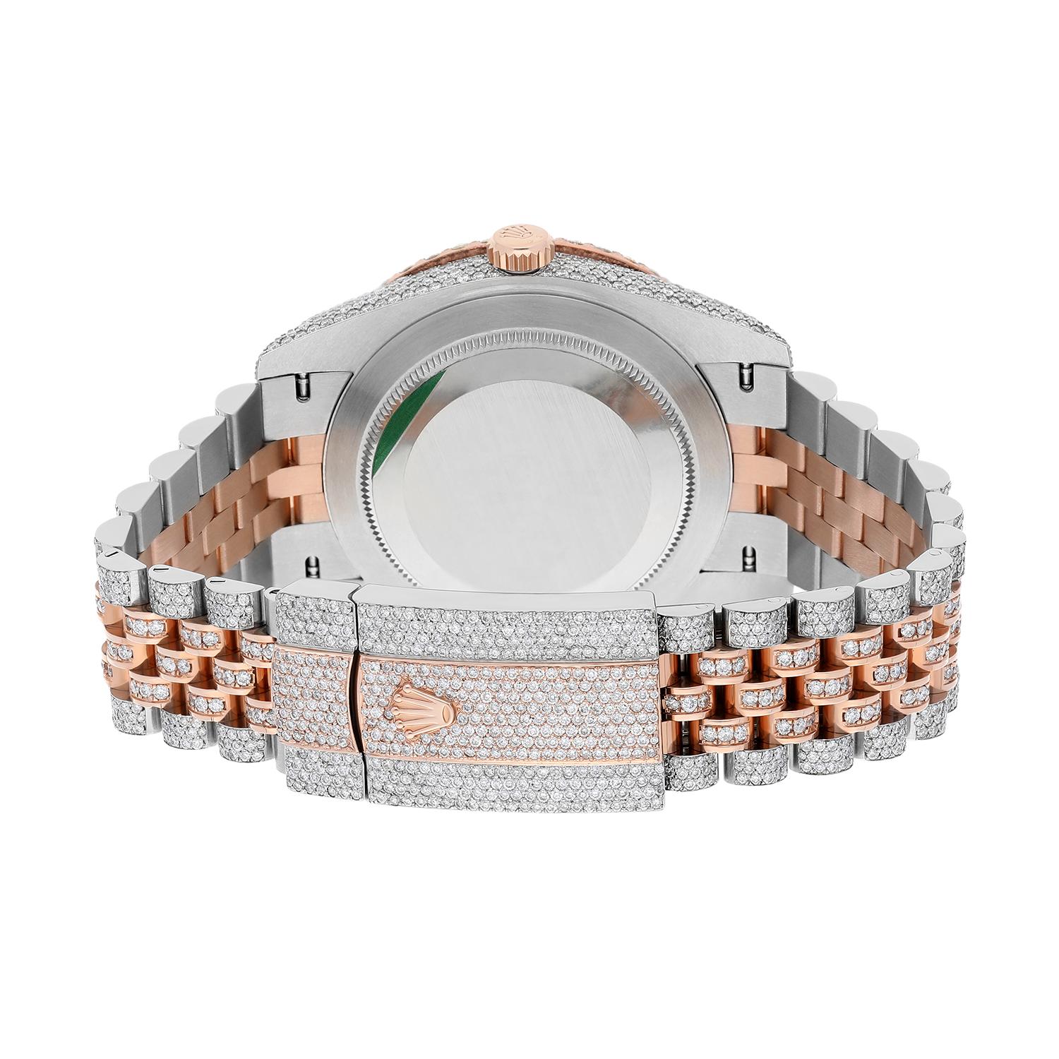 Rolex Datejust 41mm 126331 Rose Gold and Stainless Steel Fully Iced Out Watch For Sale 2