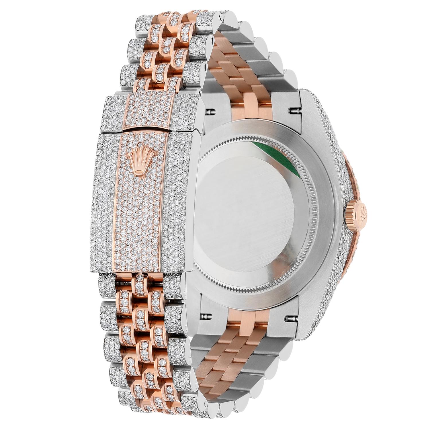 Rolex Datejust 41mm 126331 Rose Gold and Stainless Steel Fully Iced Out Watch For Sale 3