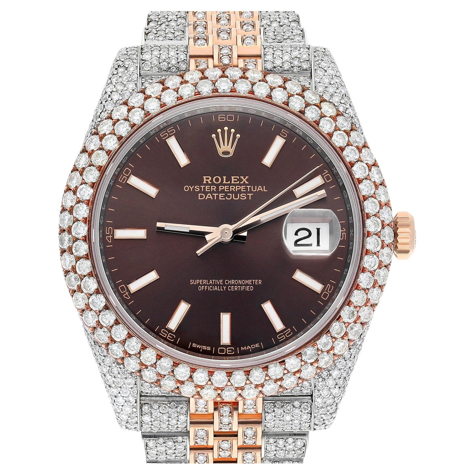 Rolex Datejust 41mm 126331 Rose Gold and Stainless Steel Fully Iced Out Watch
