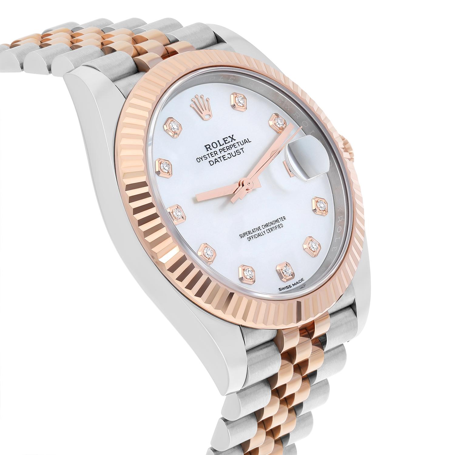 Men's Rolex Datejust 41mm 126331 Steel & Rose Gold Mother of Pearl Diamond Dial MINT For Sale