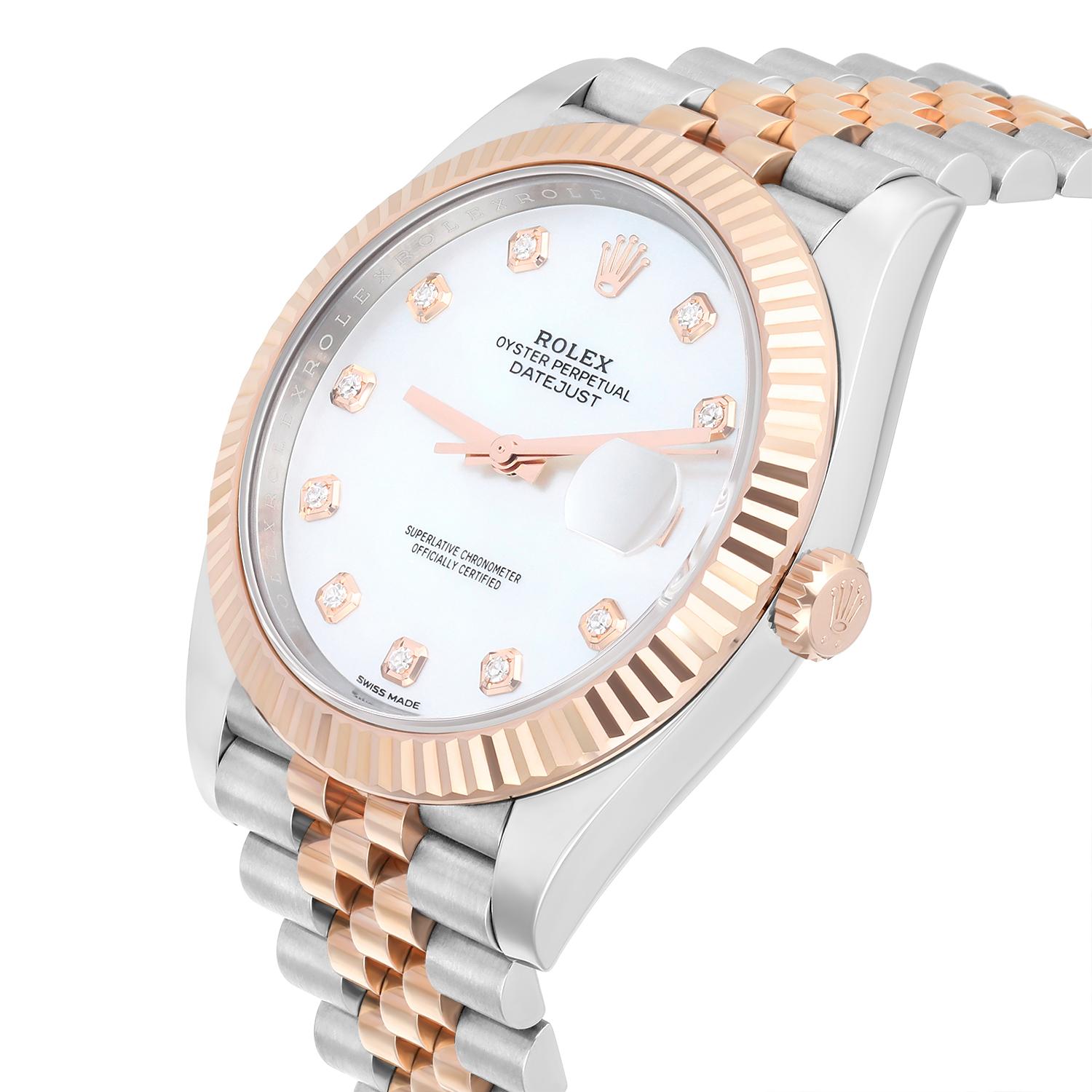Rolex Datejust 41mm 126331 Steel & Rose Gold Mother of Pearl Diamond Dial MINT For Sale 2