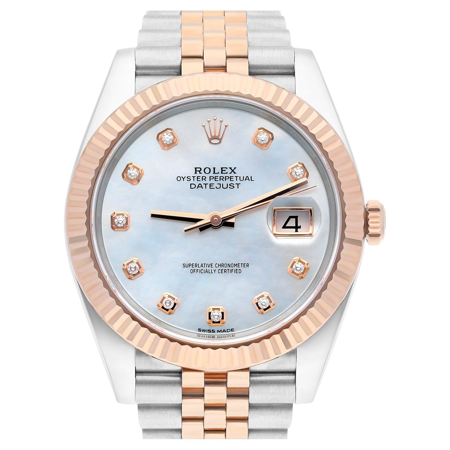 Rolex Datejust 41mm 126331 Steel & Rose Gold Mother of Pearl Diamond Dial MINT For Sale