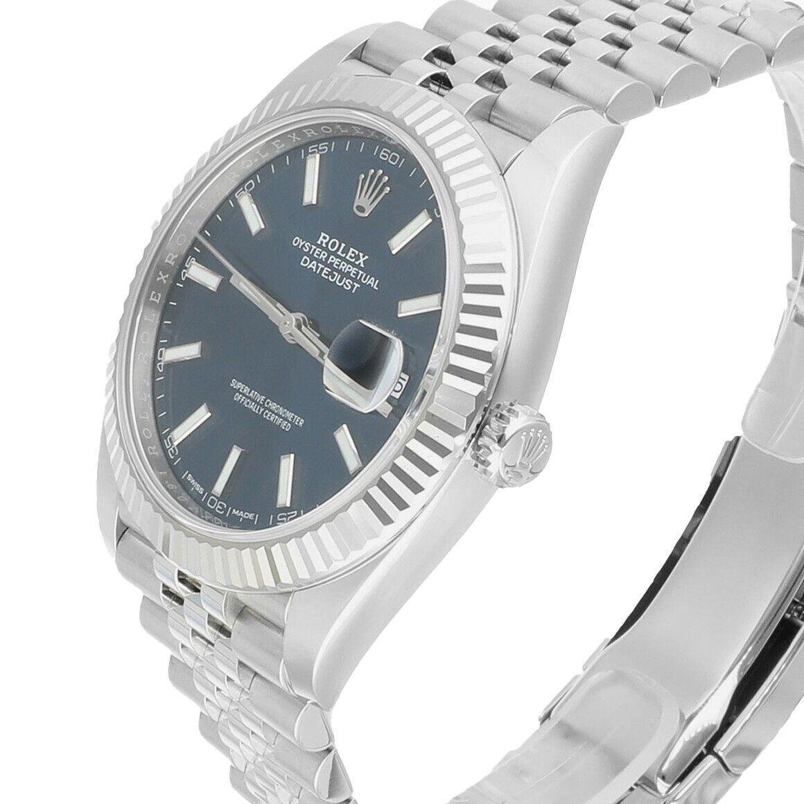 Rolex Datejust 41mm 126334 Fluted Bezel Blue Dial Jubilee Bracelet Complete In Excellent Condition In New York, NY