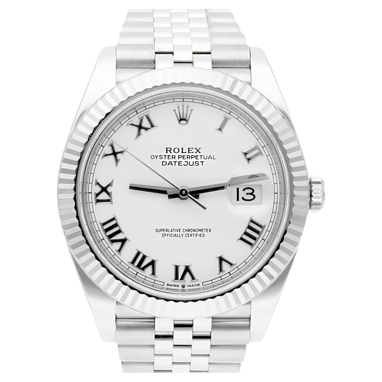 Rolex Datejust 41mm 126334 Fluted Bezel White Dial Jubilee Bracelet Complete en vente