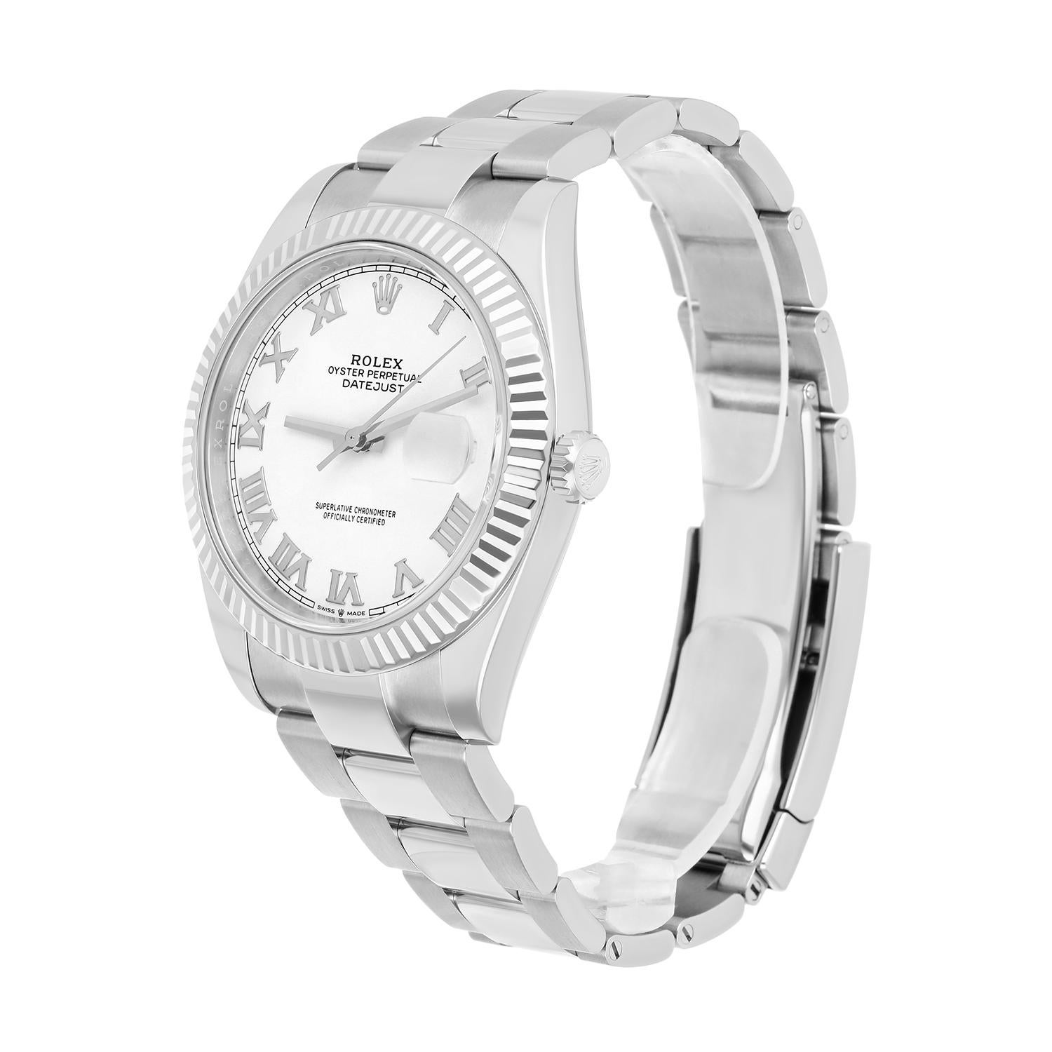 Rolex Datejust 41mm 126334 Austernarmband mit geriffelter Lünette und weißem römischem Zifferblatt Herren im Angebot