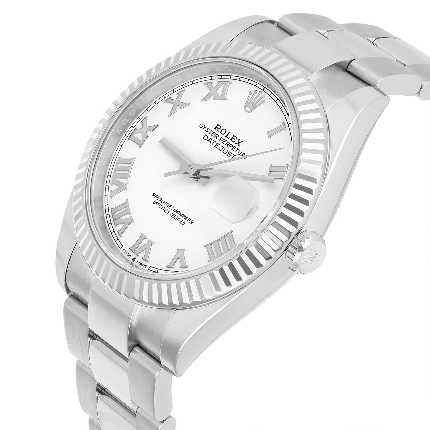 Rolex Datejust 41mm 126334 Austernarmband mit geriffelter Lünette und weißem römischem Zifferblatt im Angebot 1