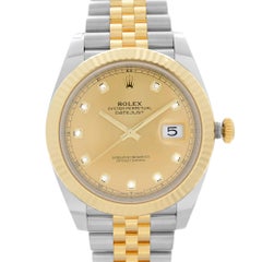 Rolex Datejust 18k Gold Steel Champagne Diamond Dial Mens Watch 126333