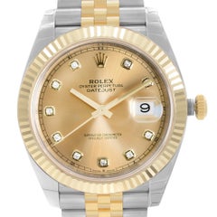 Rolex Datejust 18k Gold Steel Champagne Diamond Dial Men's Watch 126333