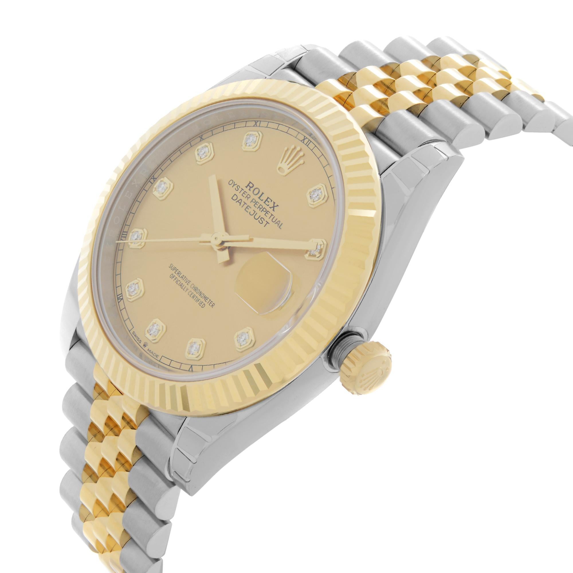 Rolex Datejust 18k Gold Steel Champagne Diamond Dial Men's Watch 126333 In New Condition In New York, NY