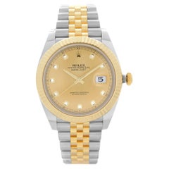 Rolex Datejust 18k Gold Steel Champagne Diamond Dial Mens Watch 126333