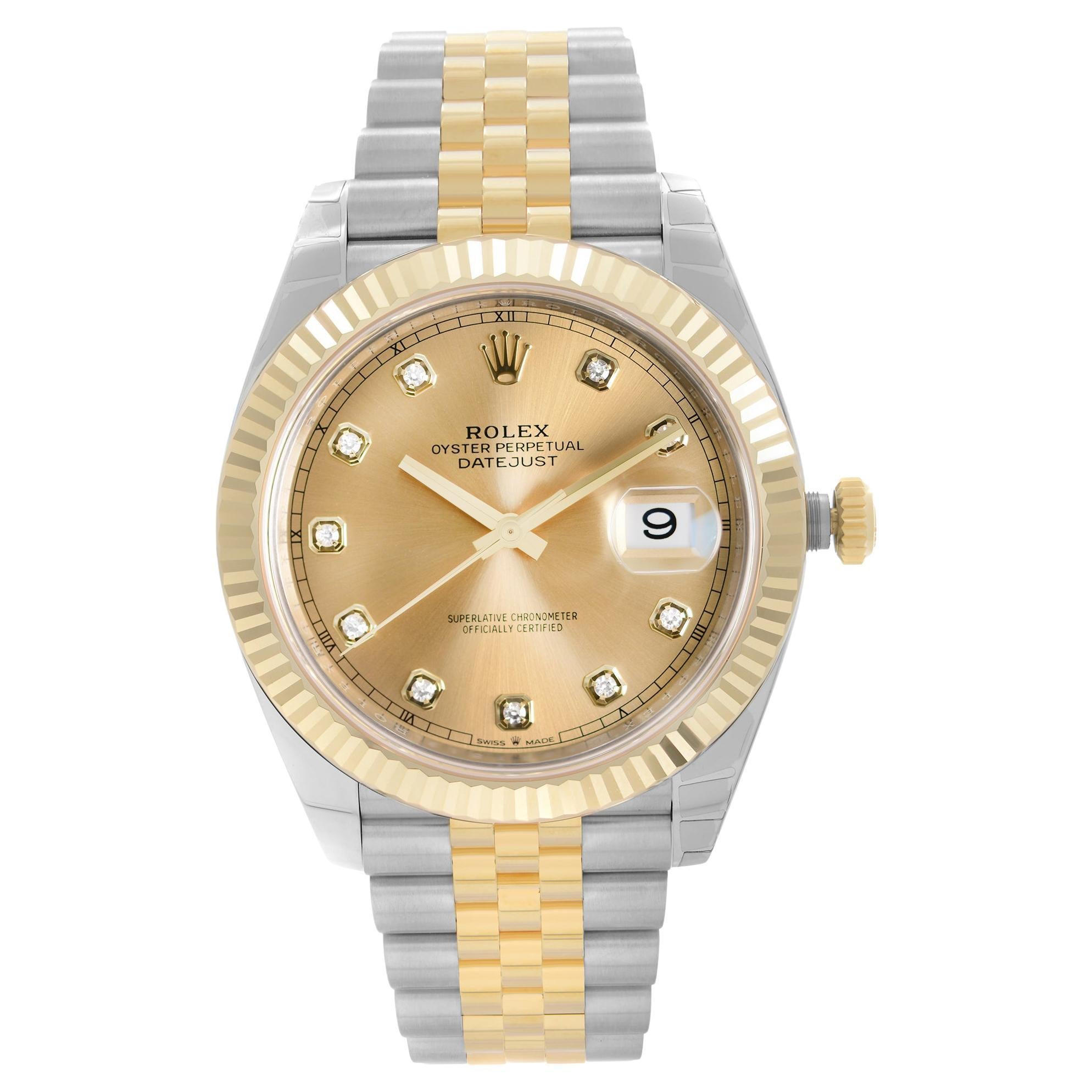 Rolex Datejust 18k Gold Steel Champagne Diamond Dial Men's Watch 126333