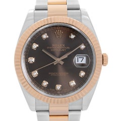 Rolex Datejust 18K Gold Steel Chocolate Diamond Dial Automatic Watch 126331