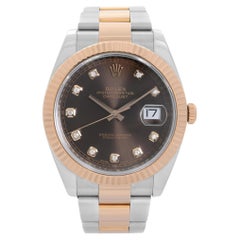 Rolex Datejust 18K Gold Steel Chocolate Diamond Dial Automatic Watch 126331