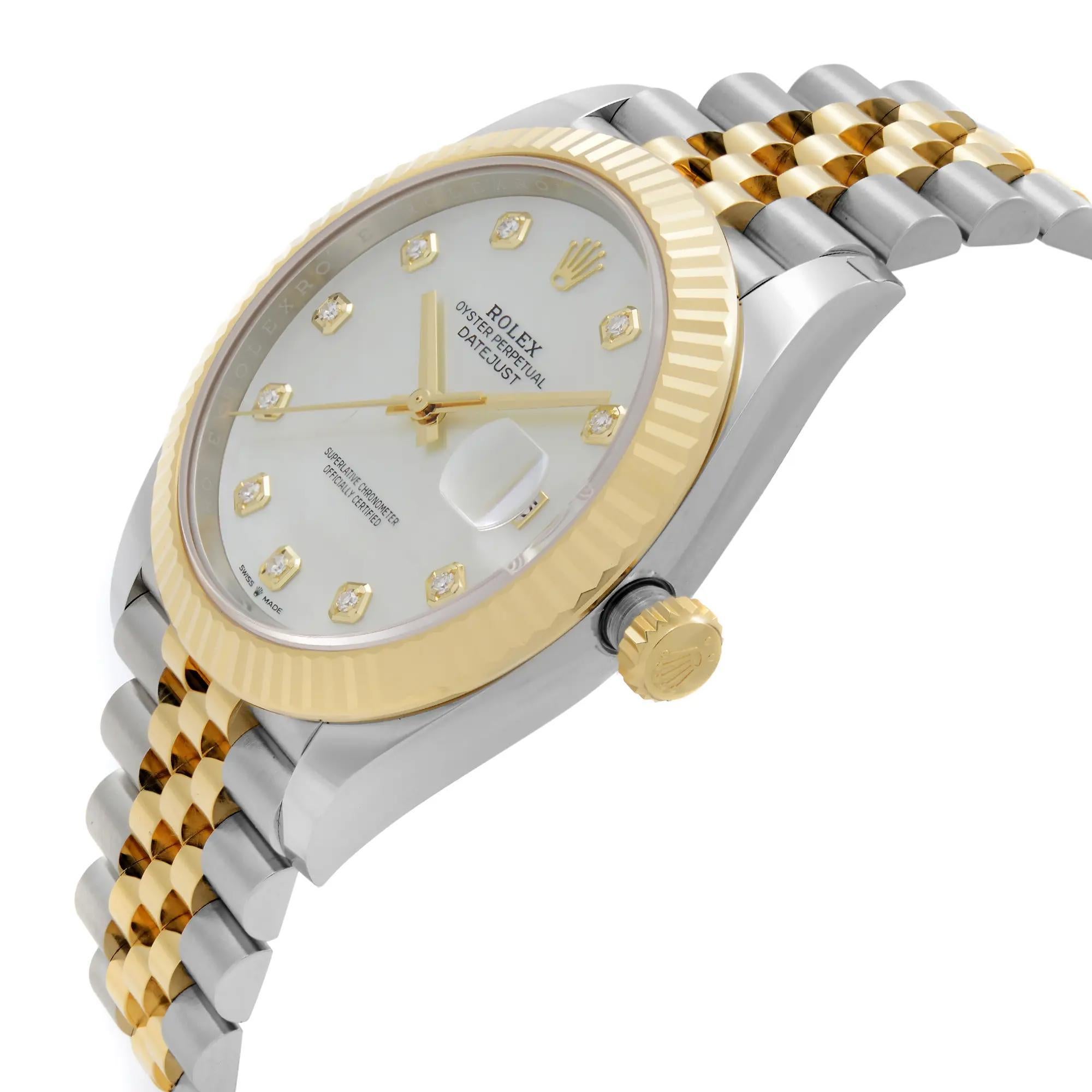 Rolex Datejust 41mm 18k gold Steel MOP Diamond Dial Jubilee Mens Watch 126333 In New Condition For Sale In New York, NY